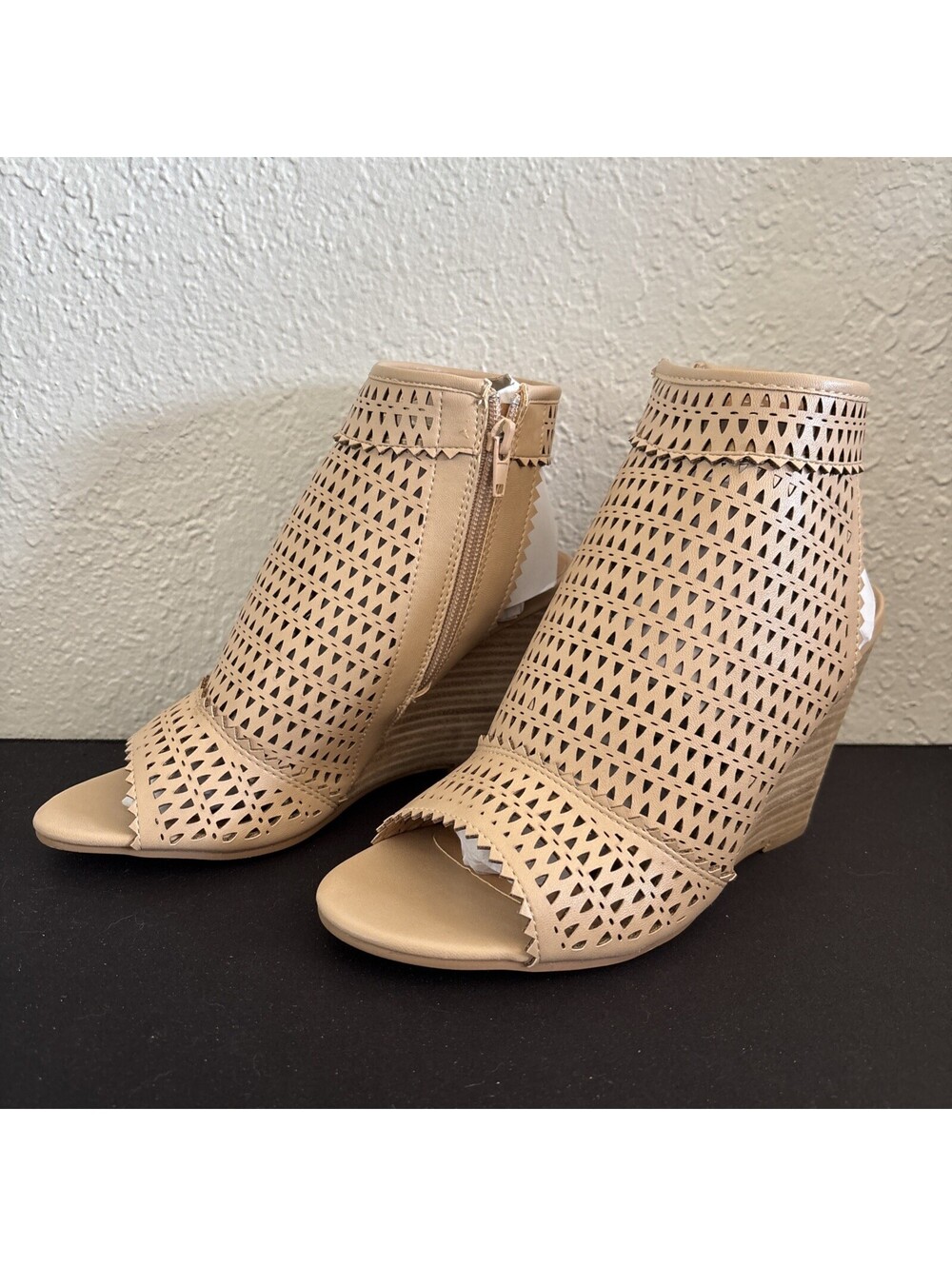 Ccocci Claire Tan Wedge Sandals Open Peep Toe Booties Size 8